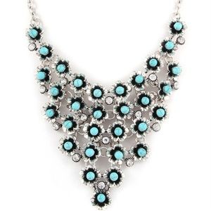 Silver Turquoise Flower Necklace - Adjustable NWT
